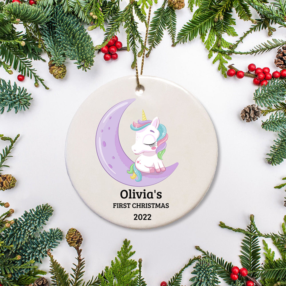 Personalized Baby's First Christmas Watercolor Unicorn Ornament