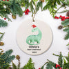 Personalized Baby&#39;s First Christmas Watercolor Dinosaur Ornament