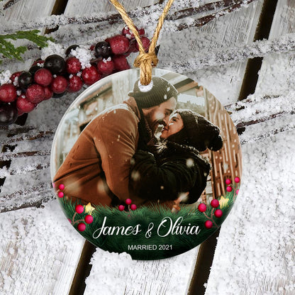 Newly Wedding Married Ornament Personalized Photo Anniversary Gift For Couple