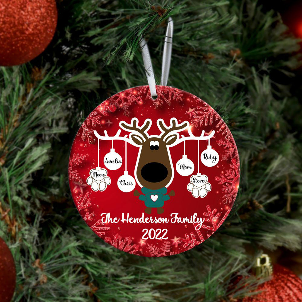 Personalized Family Name Reindeer Merry Christmas Ornament