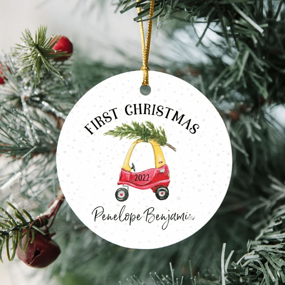 Personalized Cute Car Baby's First Christmas Ornament 2021