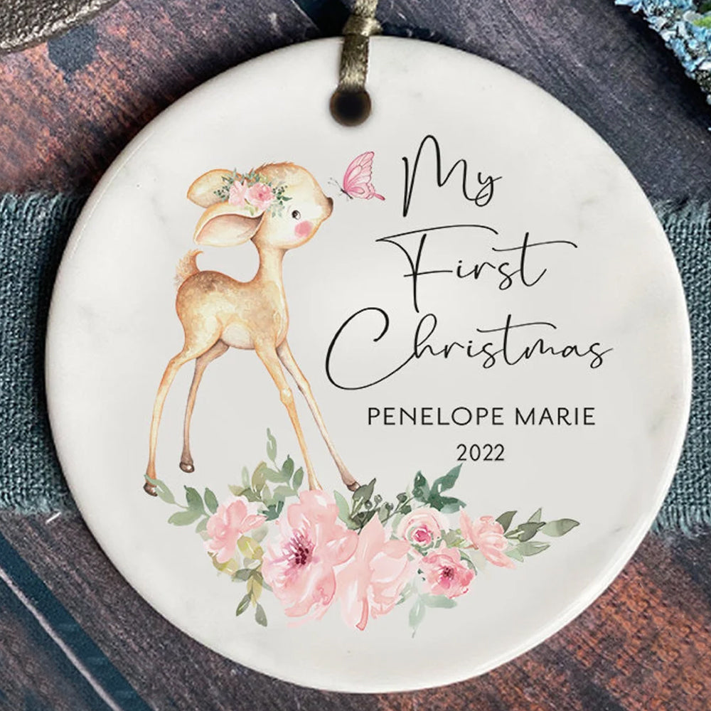 Personalized Cute Deer Baby's First Christmas Ornament 2021