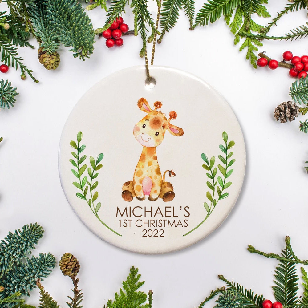 Personalized Cute Giraffe First Christmas Ornament