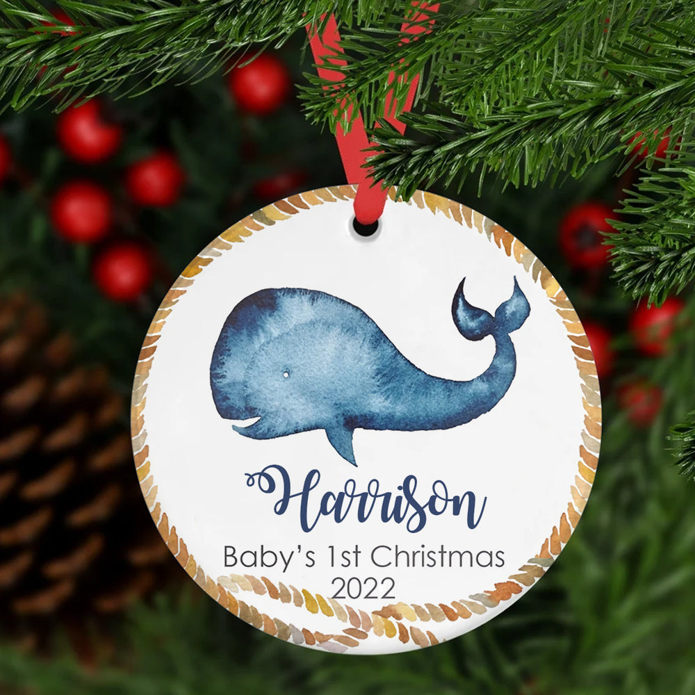 Personalized Cute Whale Baby's 1st Christmas Ornament