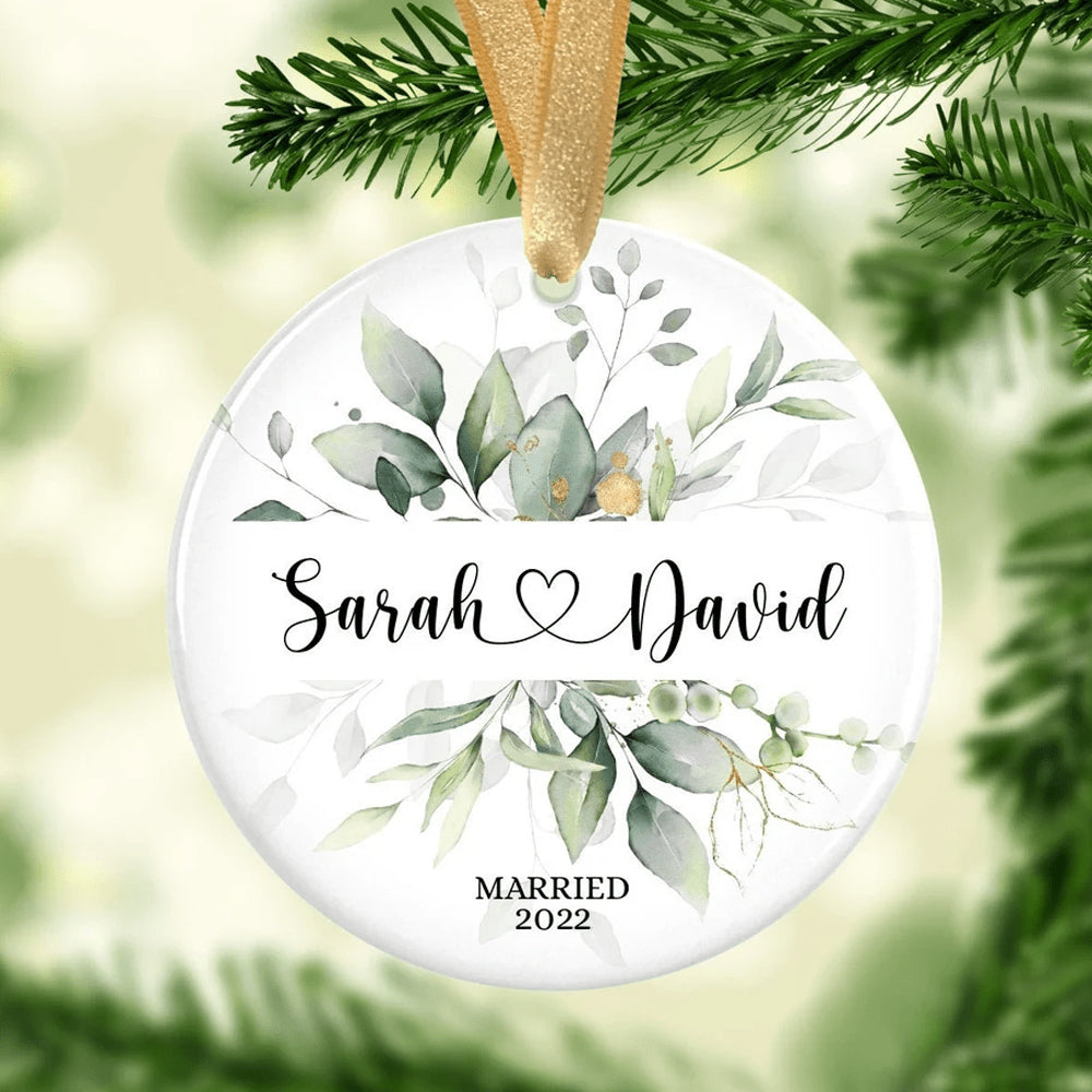 Personalized Couple Name Just Married First Christmas Married Ornament