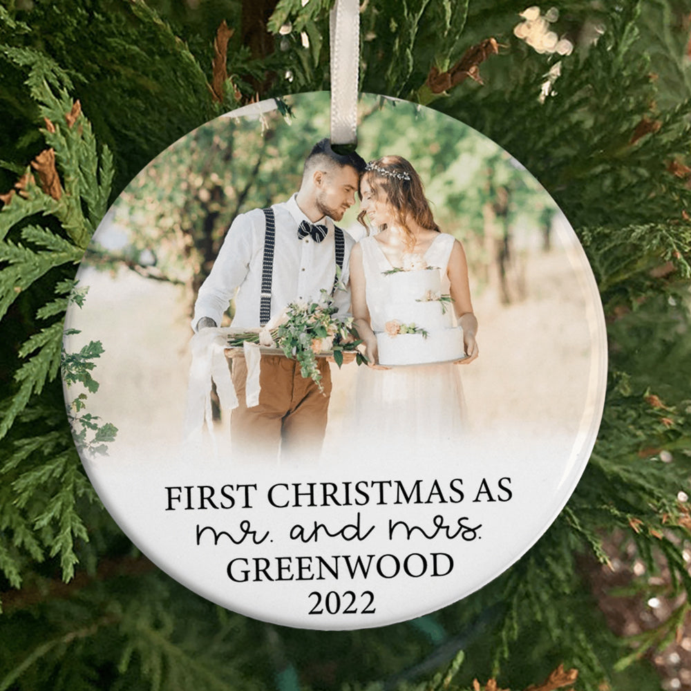 Personalized Photo First Christmas As Mr And Mrs Married Ornament