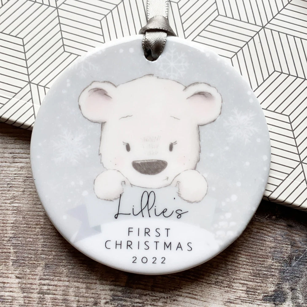 Personalized Cute Bear Baby's First Christmas Ornament
