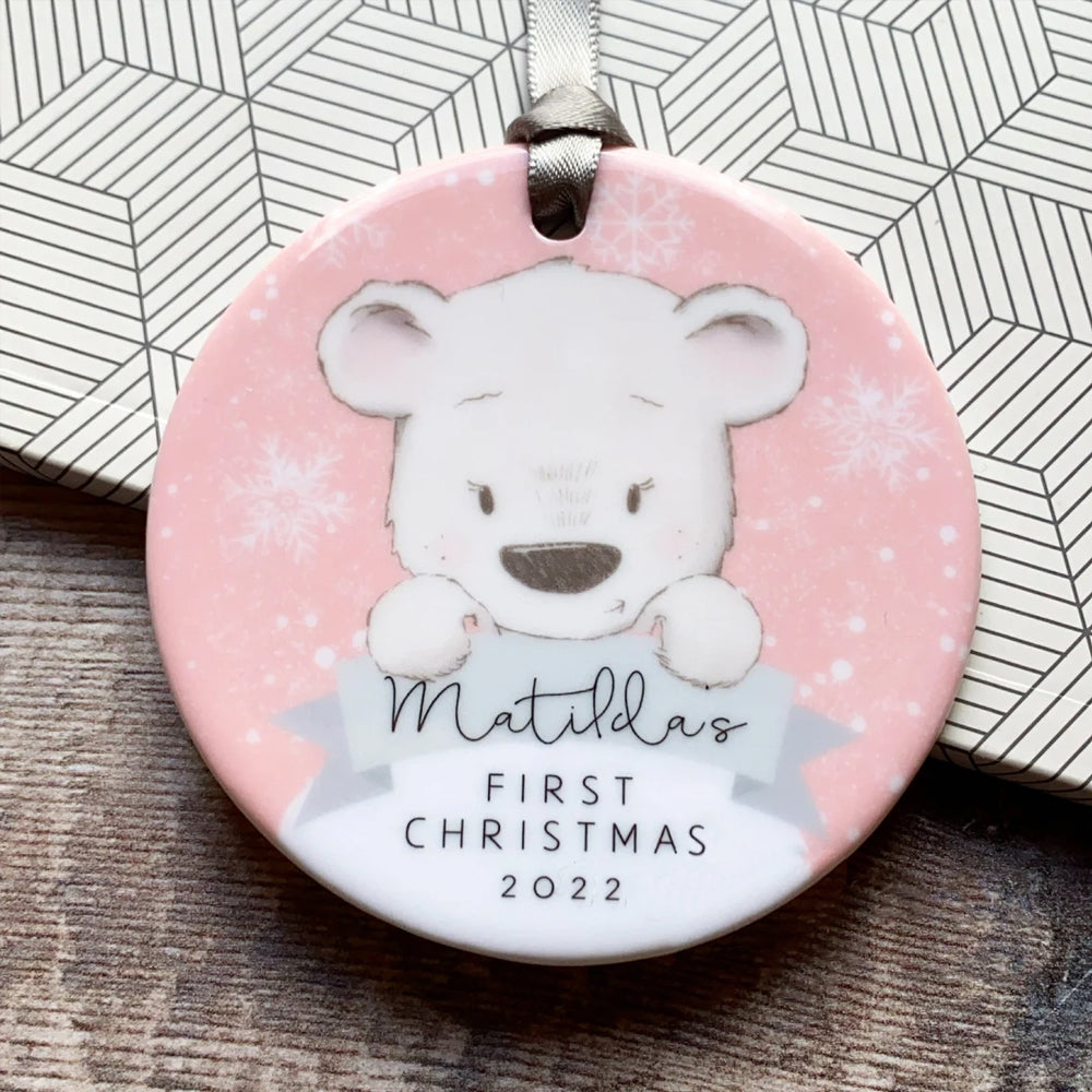 Personalized Cute Bear Baby's First Christmas 2021 Ornament