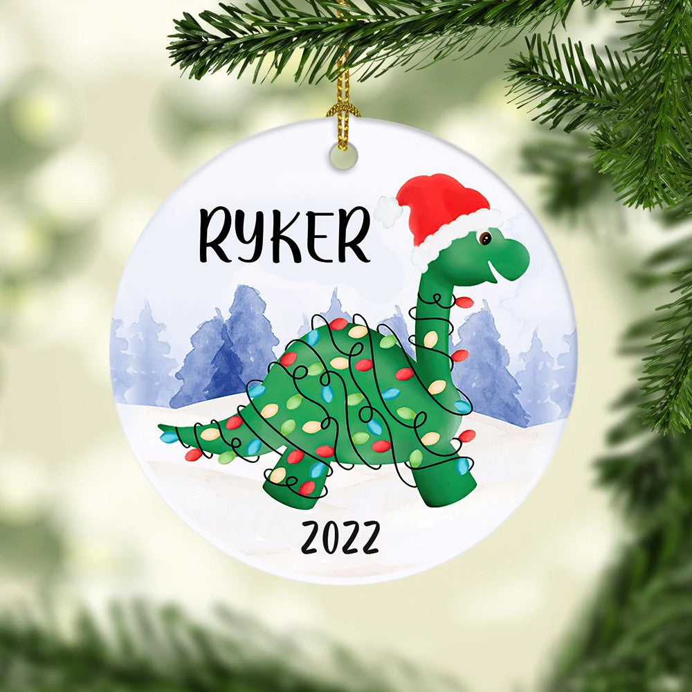 Personalized Dinosaur Xmas Light Baby's First Christmas Ornament