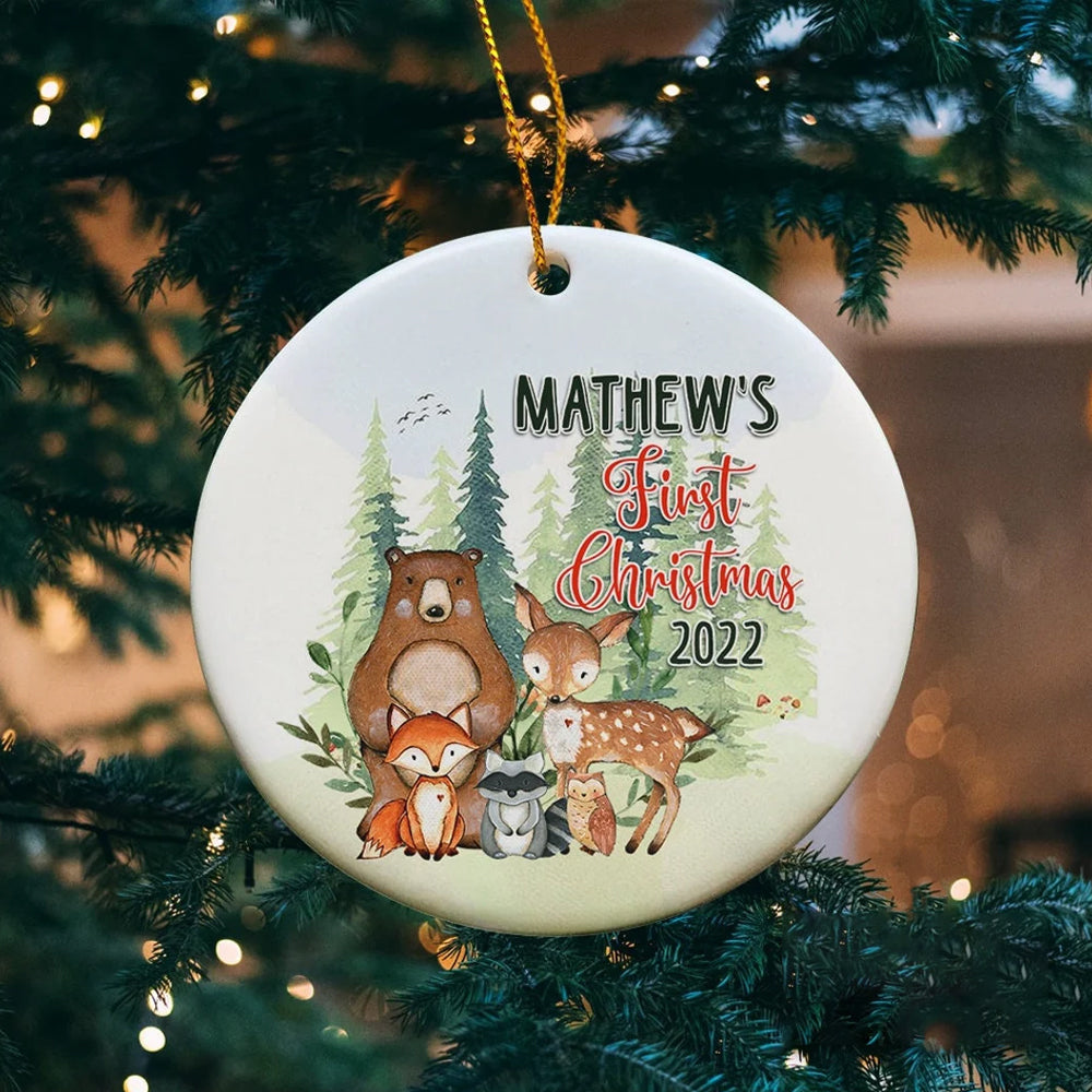 Personalized Cute Animal Baby's First Christmas Ornament