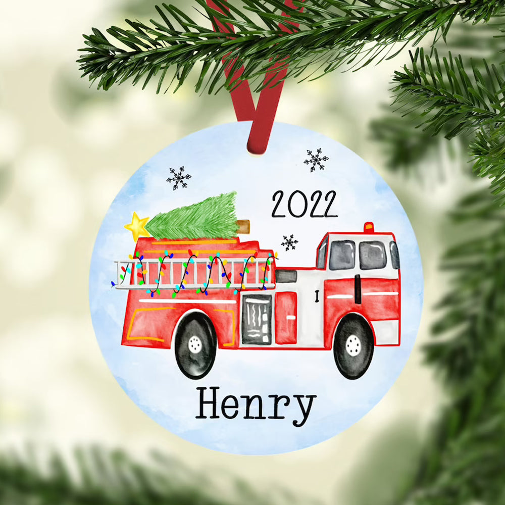 Personalized Fire Truck Baby's First Christmas Ornament