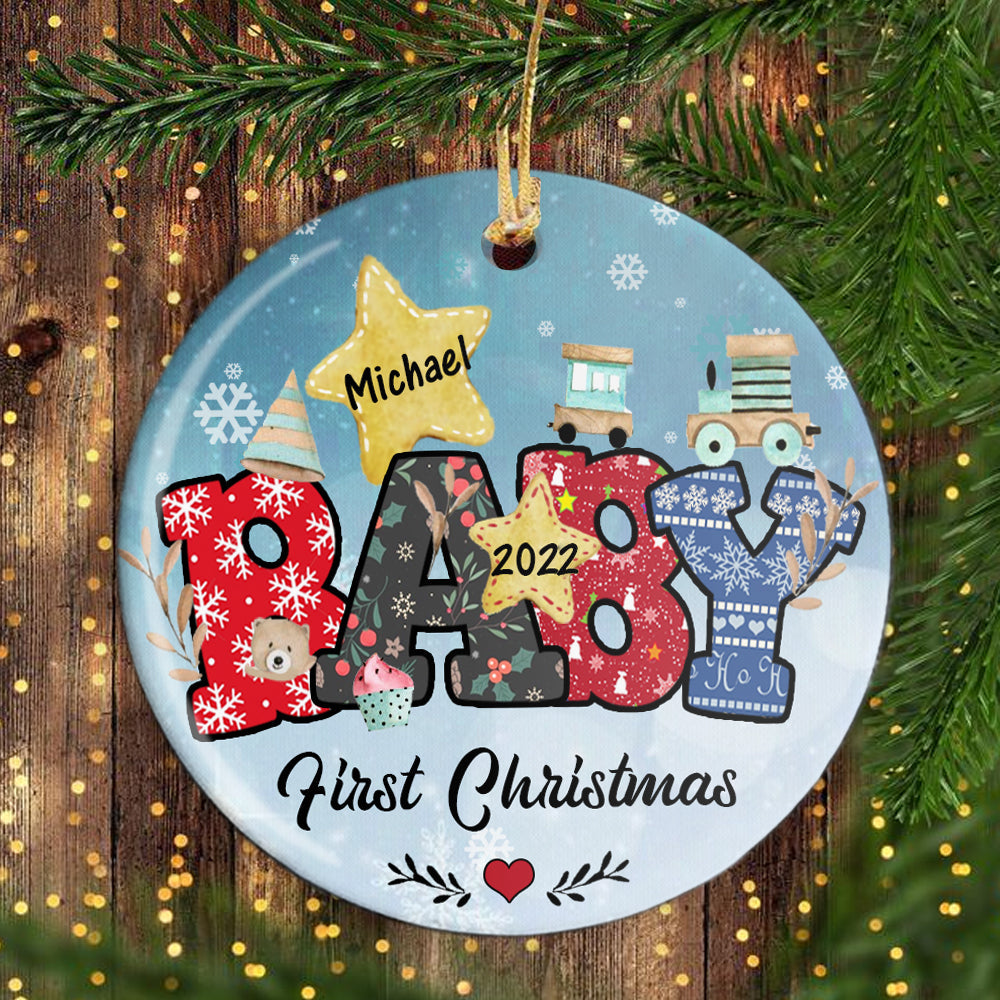 Personalized Baby's First Christmas Watercolor Ornament