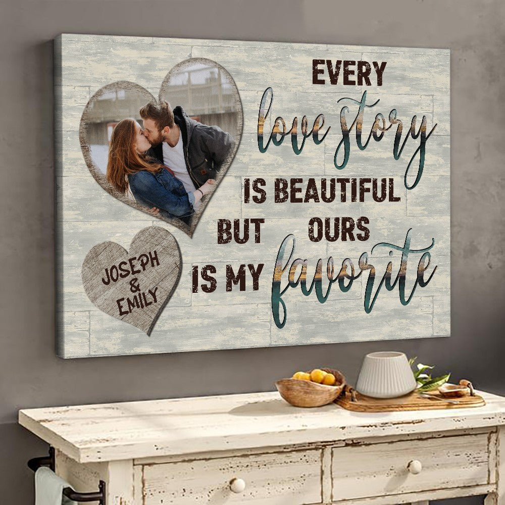 62478-Personalized Image Couples Wall Art Decor Gift For Her For Him Every Love Story Is Beautiful Canvas H0
