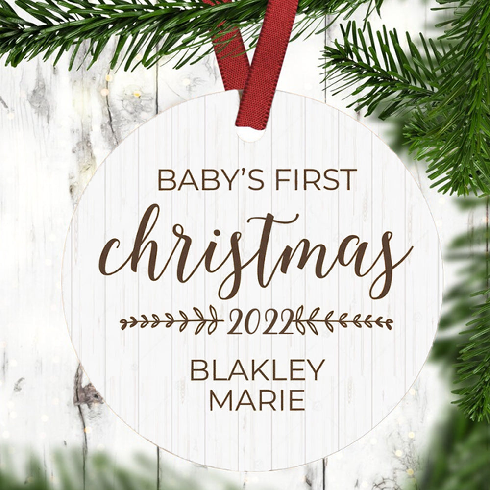 Personalized Baby's First Christmas Custom Name Circle Ornament