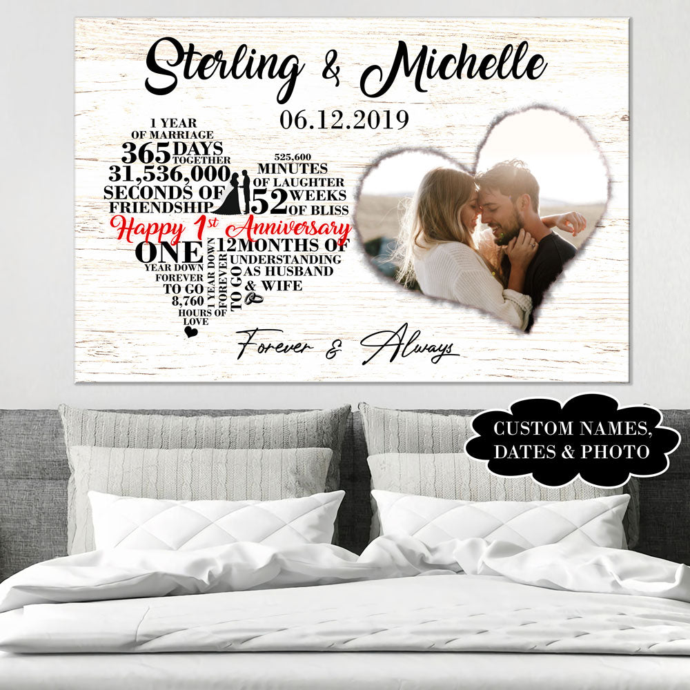 50686-Personalized 1 Year Wedding Anniversary Gift For Her For him Canvas H0