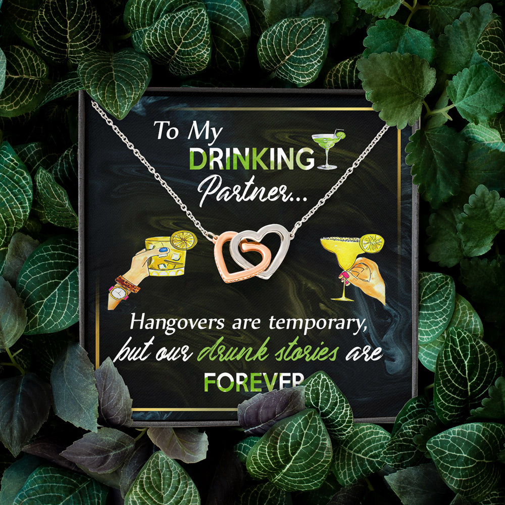 50915-Gift For Best Friend To My Drinking Partner Interlocking Hearts Necklace With On Demand Message Card H0