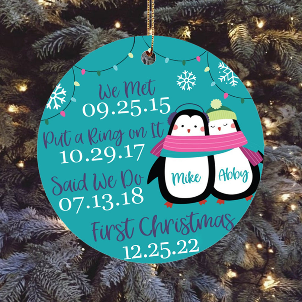 Personalized Anniversary We Met Put A Ring On It Christmas Circle Ornament
