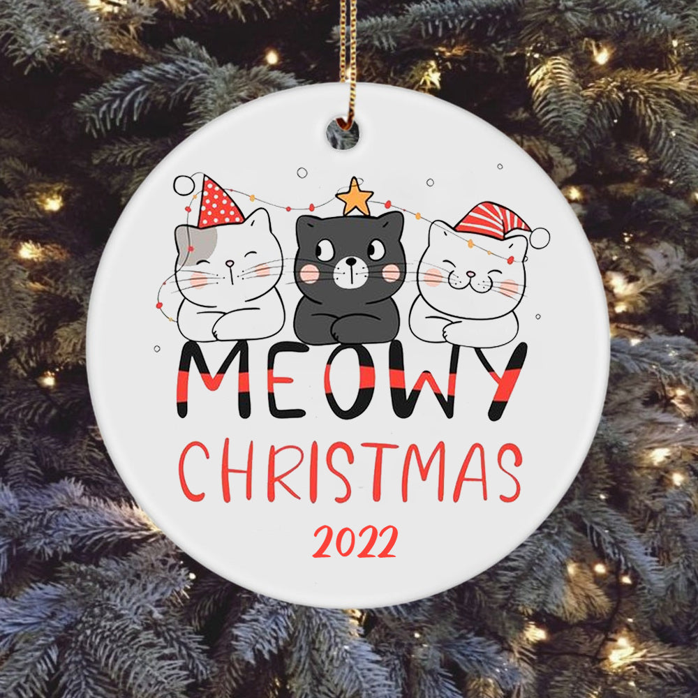 Gift For Cat Lover Meowy Christmas 2021 Circle Ornament
