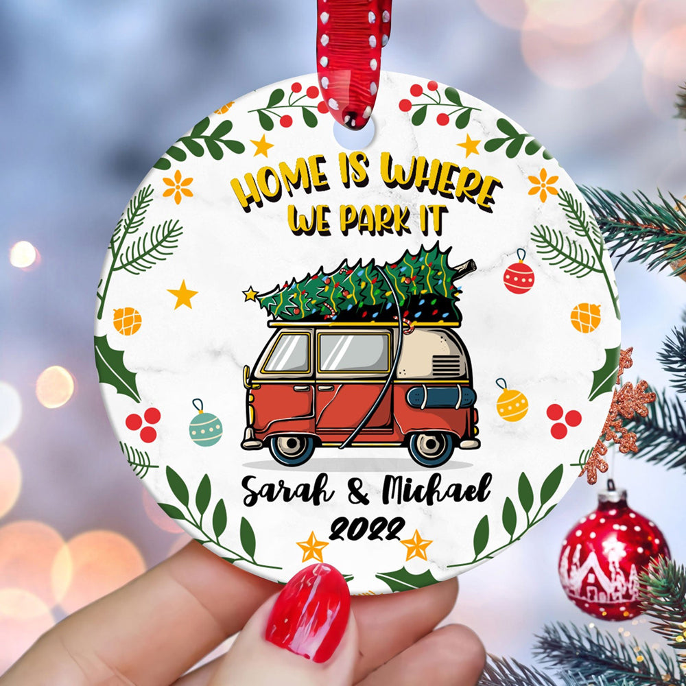Personalized Camper Van Gift, Camper Ornament, Christmas Gift For Couple, Home Is Where We Park It