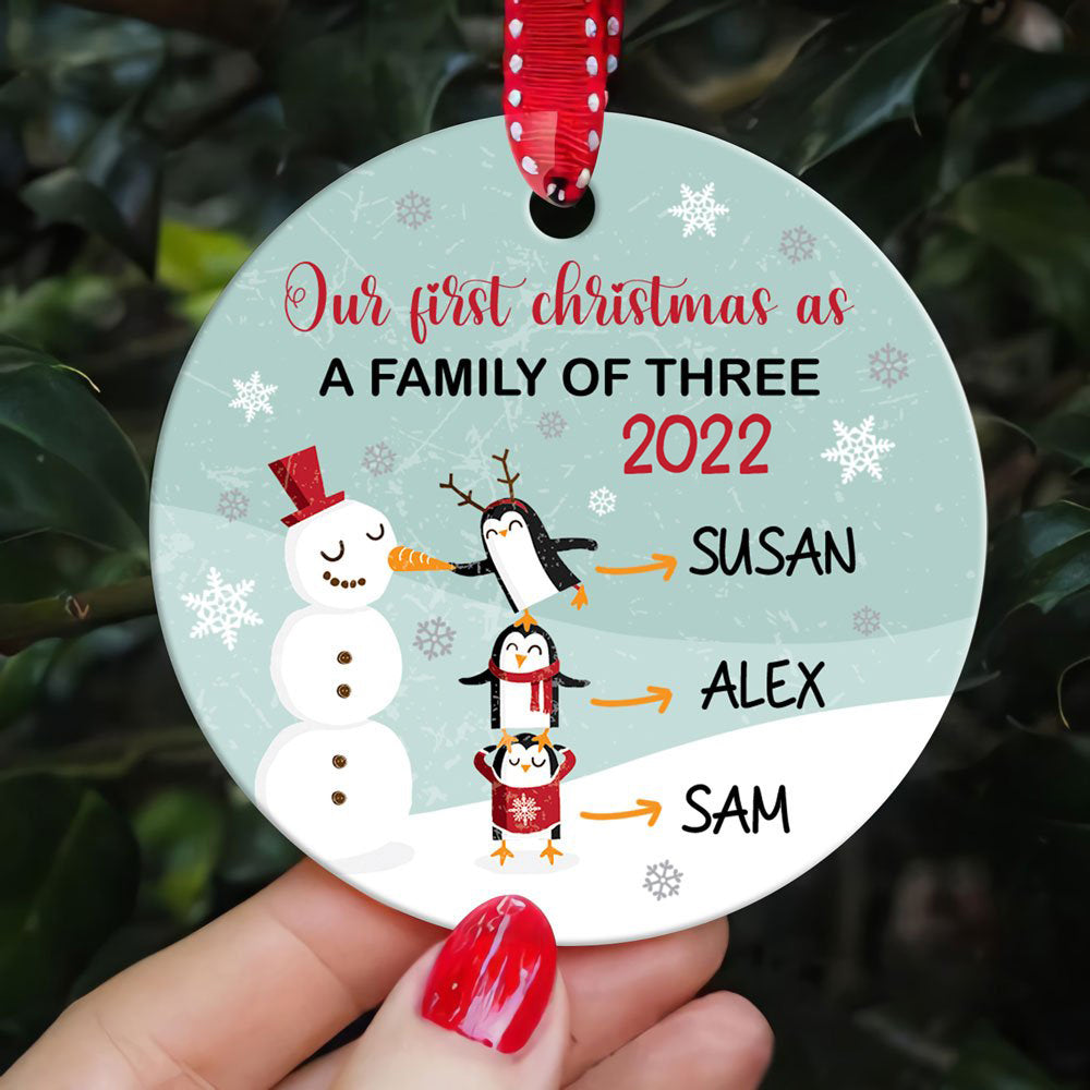 Personalized Christmas Ornament, Our First Christmas As A Family Of Three, New Mom And Dad Ornament, New Baby Gift