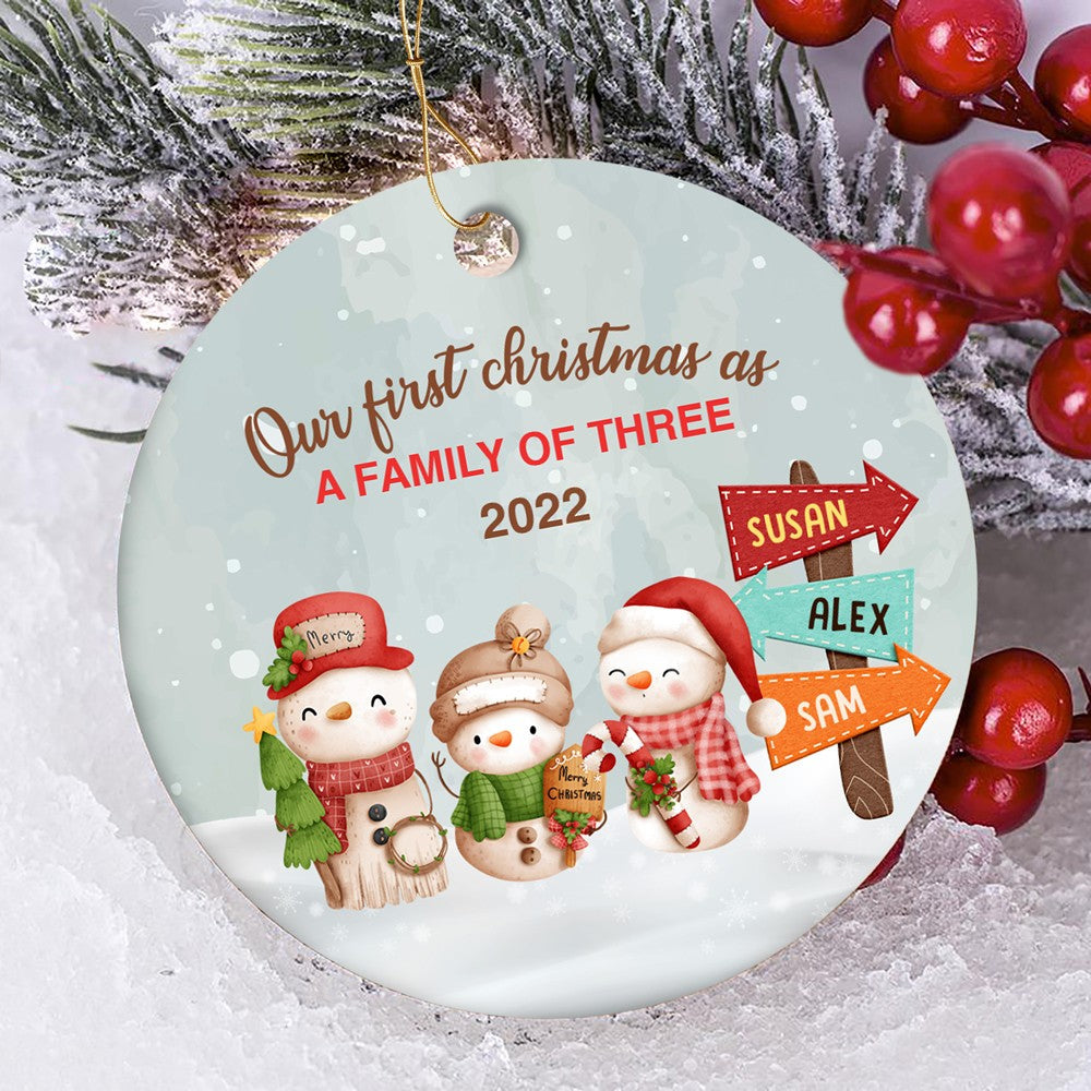 Personalized Christmas Ornament, Our First Christmas As A Family Of Three, New Mom And Dad Ornament, New Baby Gift