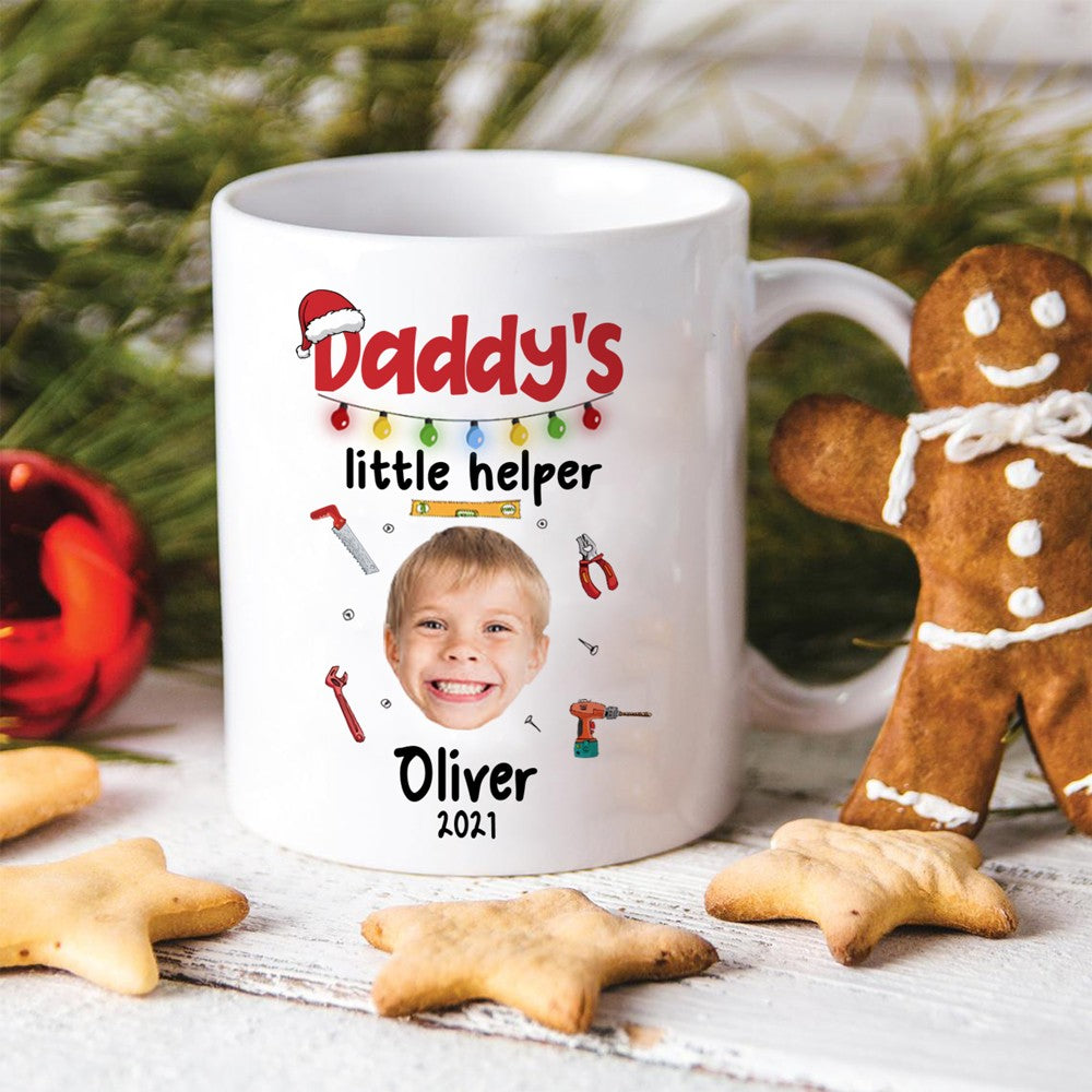 60788-Personalized Christmas Gift For Dad Mug, Photo Gift For Dad, Daddy's Little Helper, Gift Ideas For Dad H0