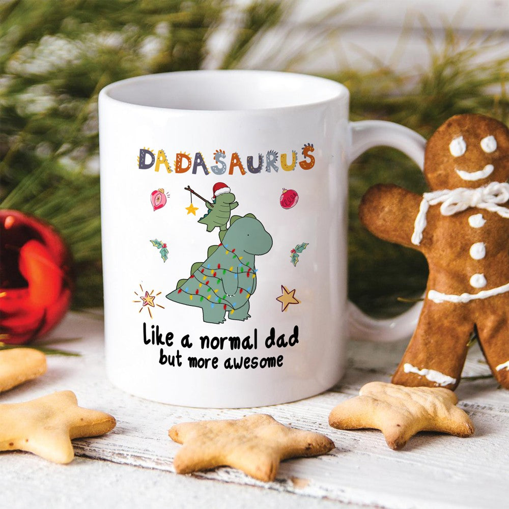 60785-Personalized Christmas Gift For Dad Mug, Christmas Present For Dads, Dinosaur Mug, Dadasaurus Mug, Funny Mug For Dad H0
