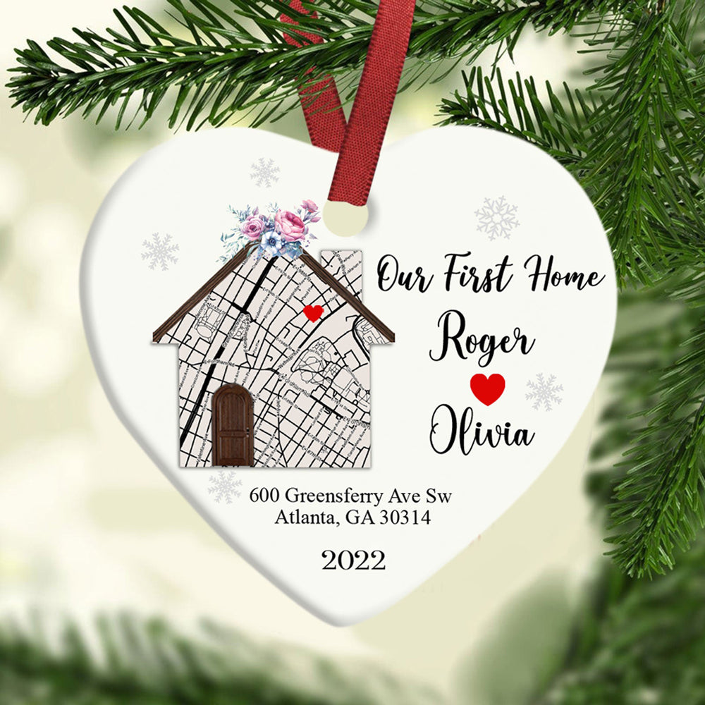 Personalized Housewarming Gifts, Custom Home Map, First Home Gift for Couple Ornament