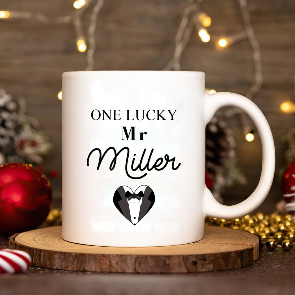 59830-Personalized Engagement Gift, Engagement Mug, One Lucky Mr Engagement Gifts for Couples Newly Engaged Unique Mug H0