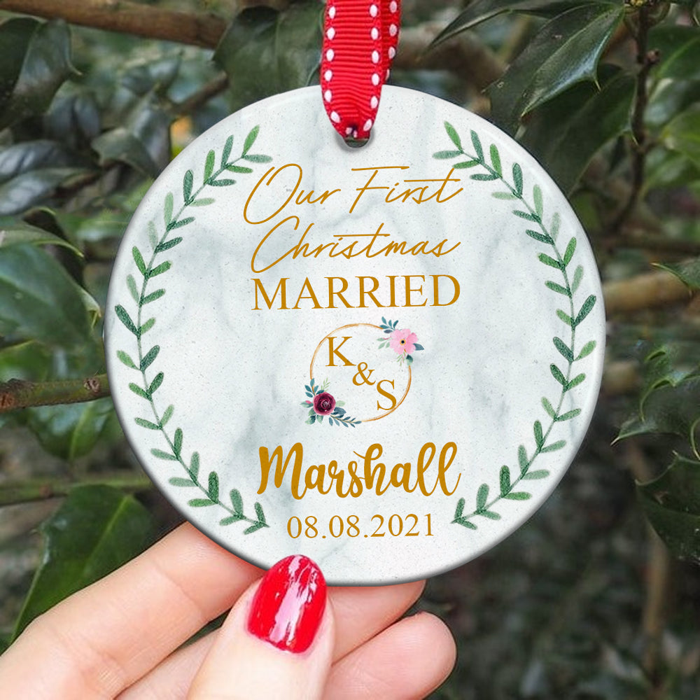 56044-Personalized First Christmas Married Ornament, Our First Christmas Married As Mr And Mrs Ornament H0