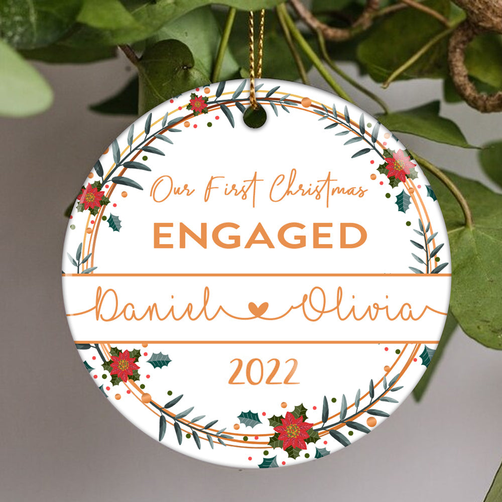 Personalized First Christmas Engaged Gift For Couple Anniversary Christmas Ornament