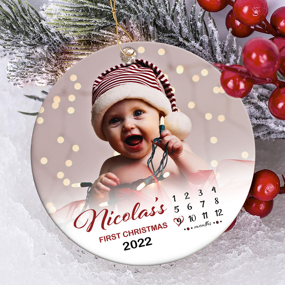 Personalized Baby Photo Name Baby Month Baby's First Christmas Ornament