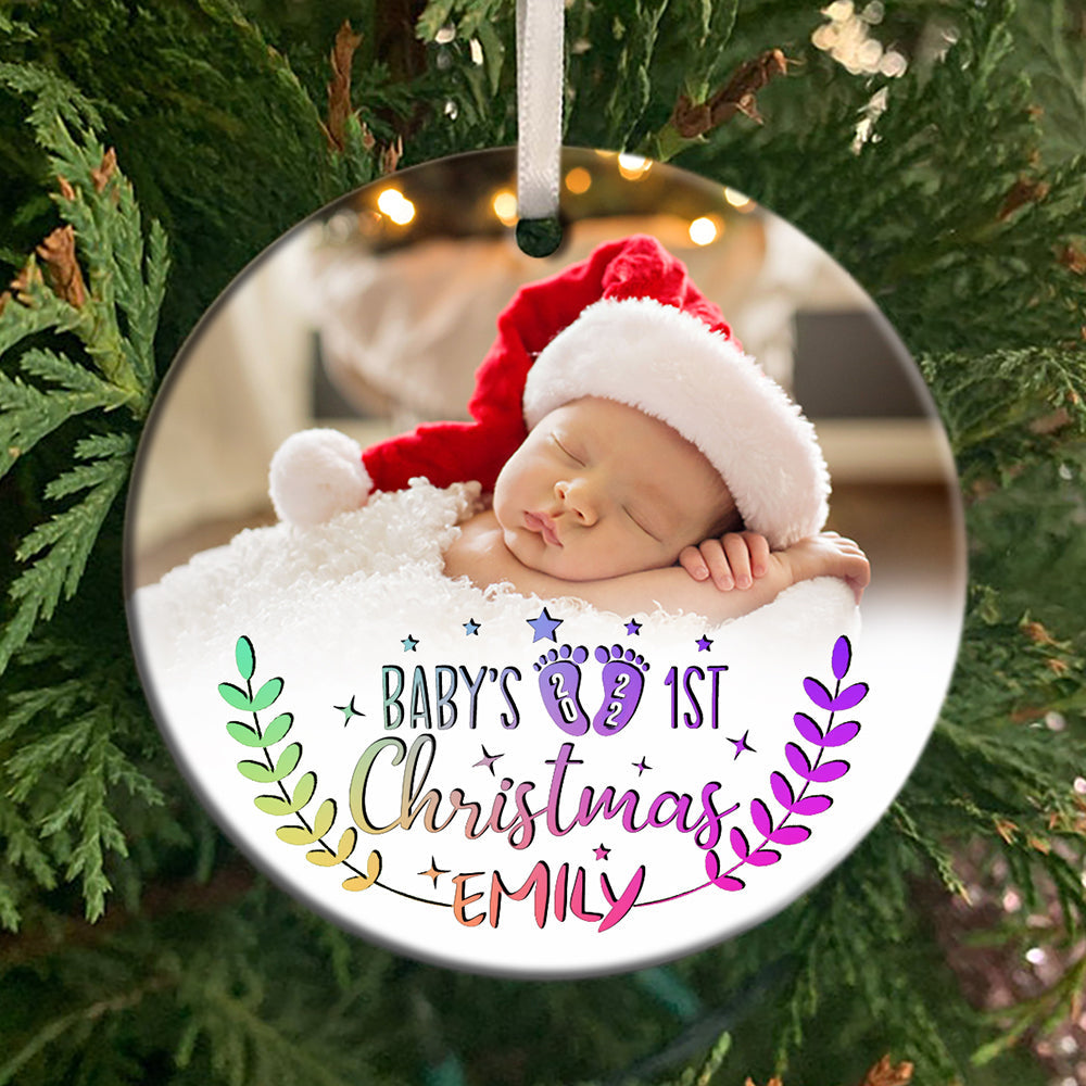 Personalized Baby Name Baby Photo Baby's First Christmas Ornament