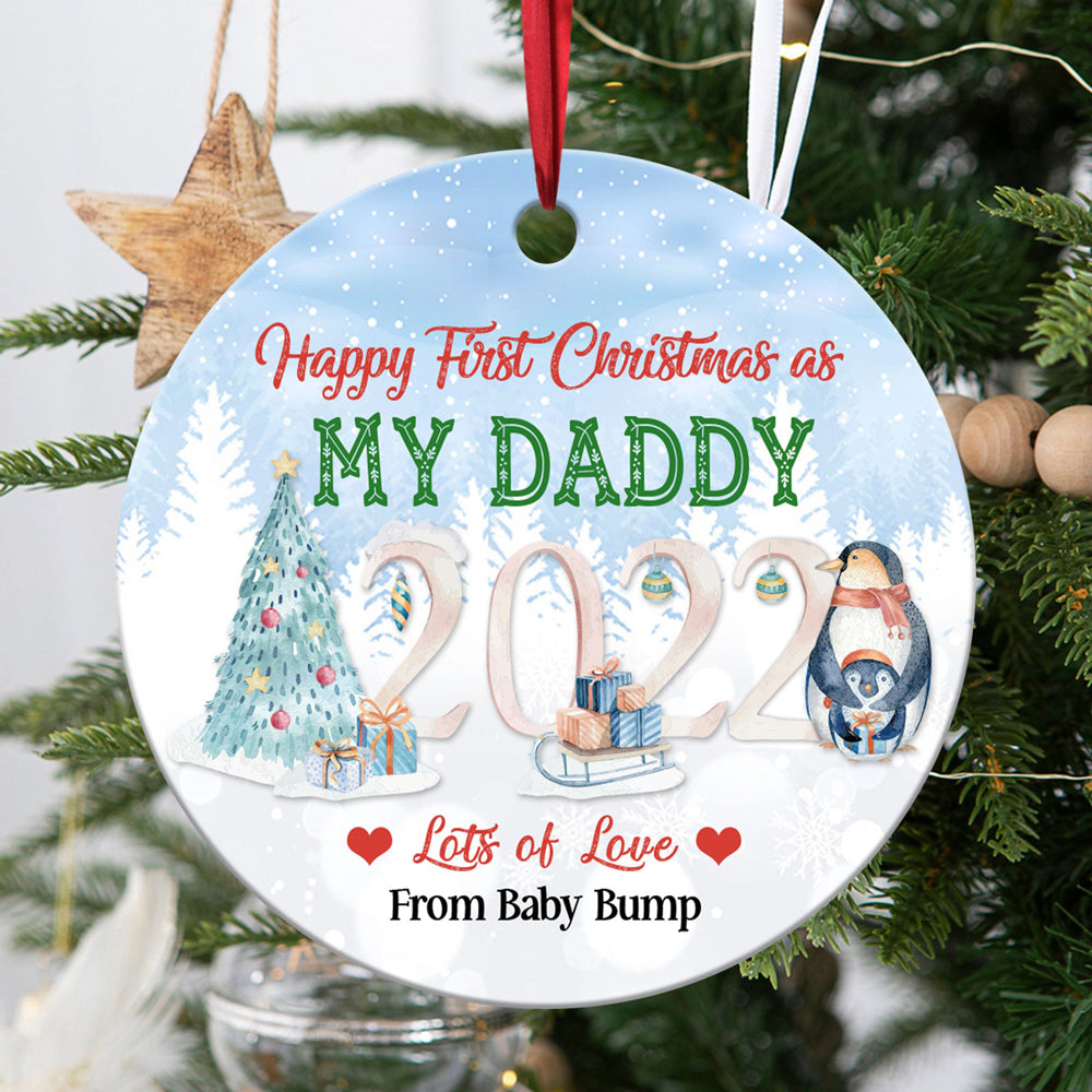 Christmas Gift For Daddy To Be, Gift From Bump, Gift For Expecting Dad Ornament