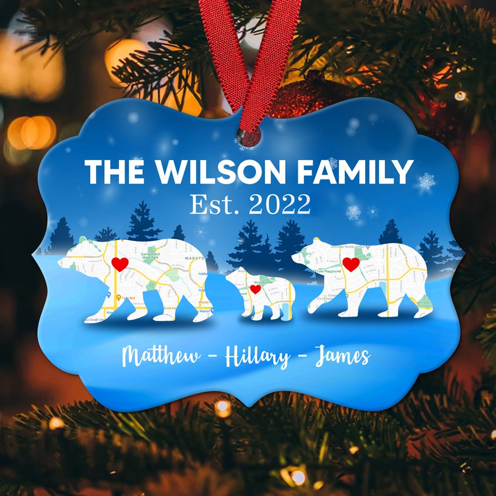 Personalized Family Christmas Ornament, Custom Family Ornament, Family Name Ornament, Custom Map Ornament