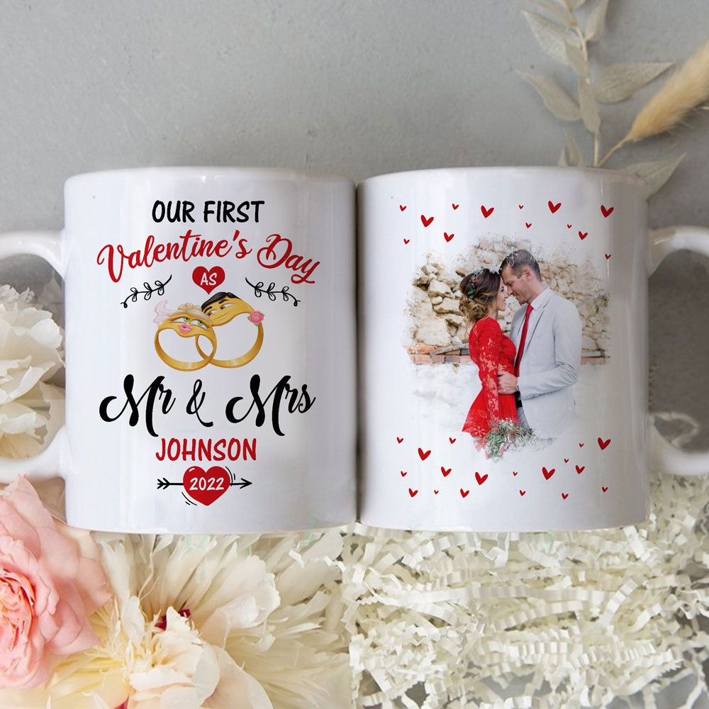 63891-Personalized Valentine's Day Gift For Couple Our First Valentine's Day As Mr And Mrs Mug H0