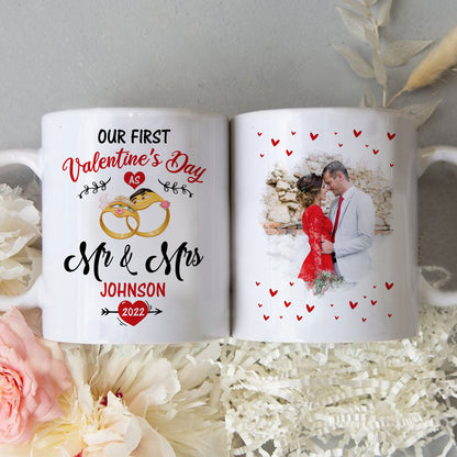 63891-Personalized Valentine's Day Gift For Couple Our First Valentine's Day As Mr And Mrs Mug H0