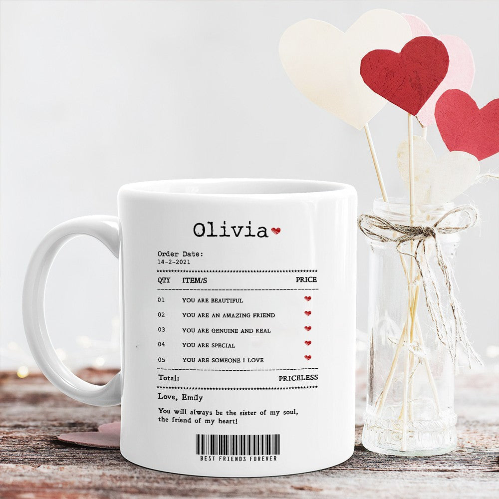 64121-Personalized Gift For Best Friend Receipt Mug, Birthday Gifts For Best Friend Female, Meaningful Friendship Gifts H0