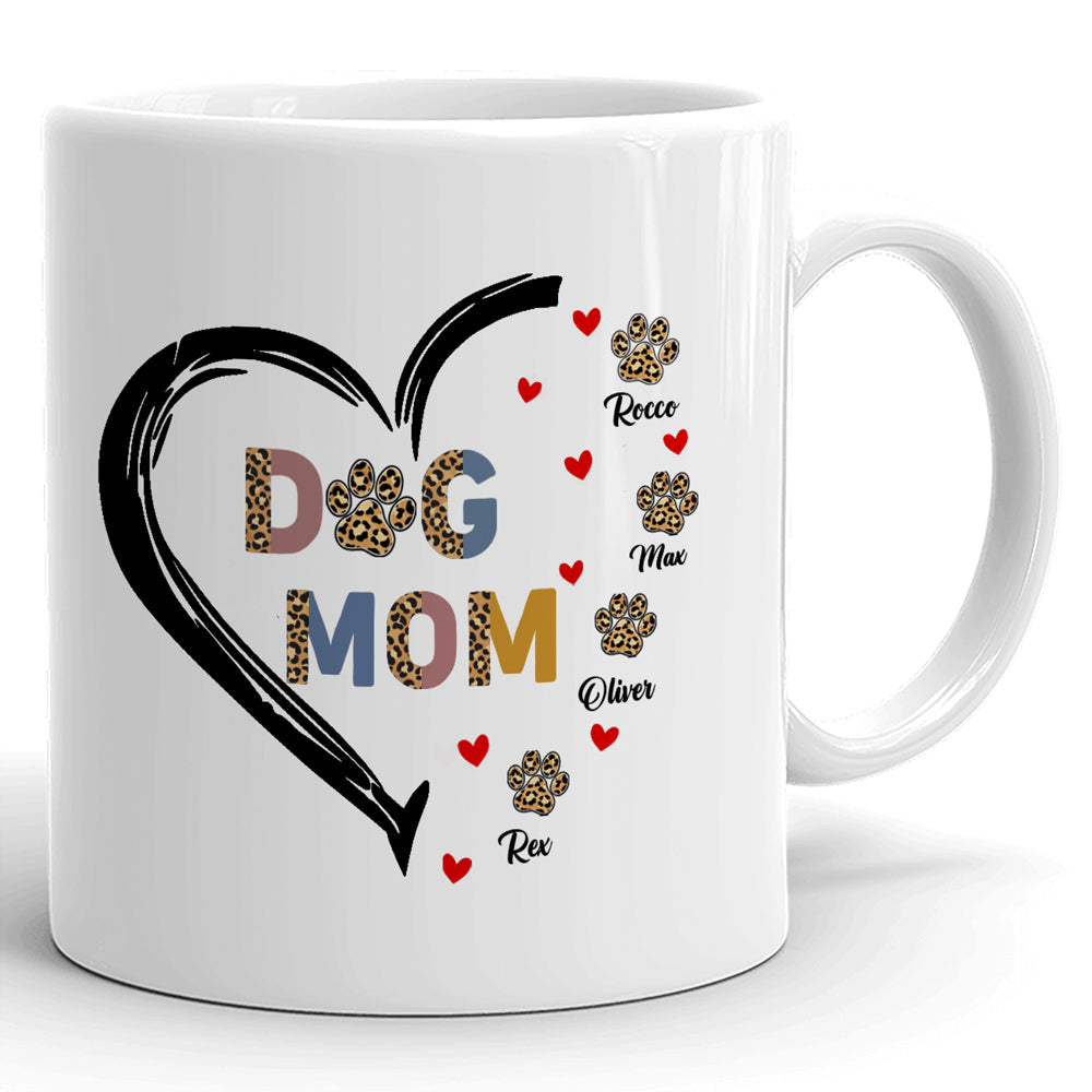 77436-Dog Mom Leopard Paw Print Custom Dogs Name Personalized Mug H1