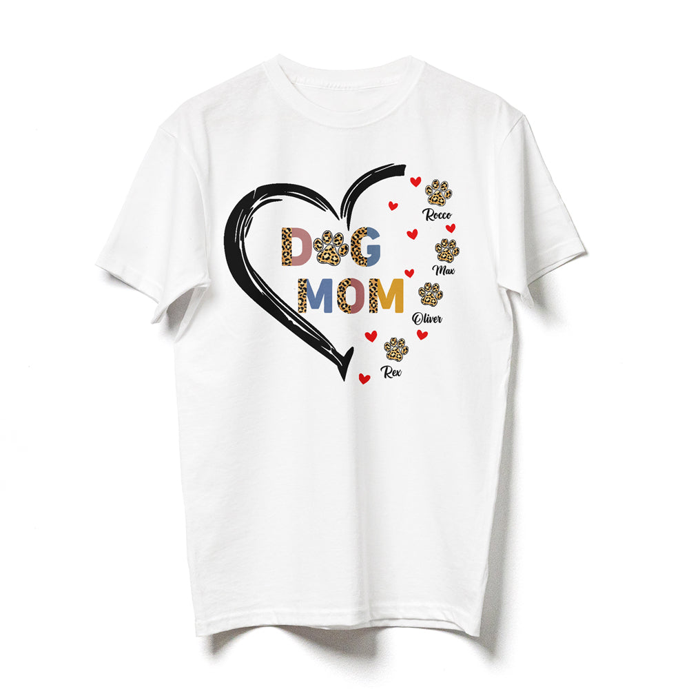 77644-Dog Mom Leopard Paw Print Custom Dogs Name Personalized Shirt H2