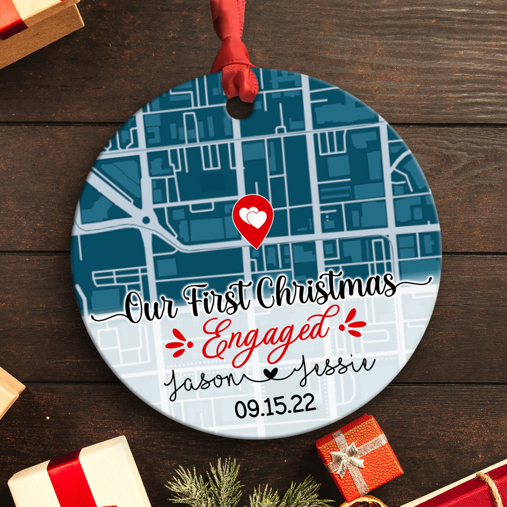 Wedding Anniversary Map Personalized First Christmas Married Ornament
