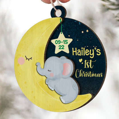 Baby's 1st Christmas Elephant Wood Ornament Personalized Gift For Baby