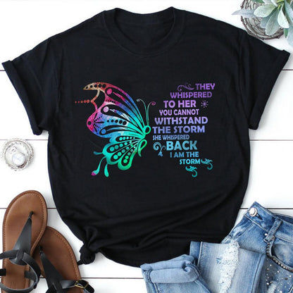 They whispered to her you cannot withstand the storm i am the storm  Gift for Breast Cancer Awareness Support Tshirt