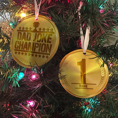 56815-Dad Joke Champion Medal Ornament Funny Christmas Gift For Dad H1