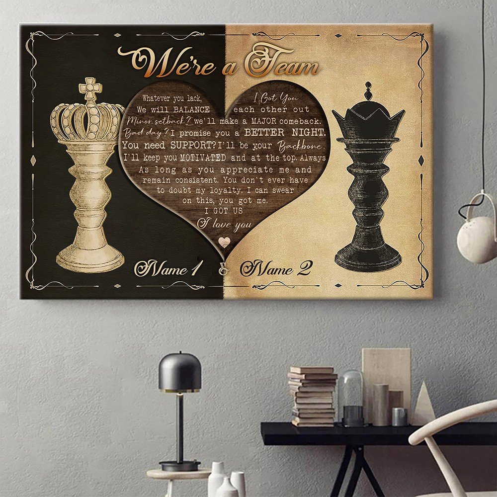 63853-Personalized King And Queen Chess We're A Team Canvas Gift For Her For Him H0