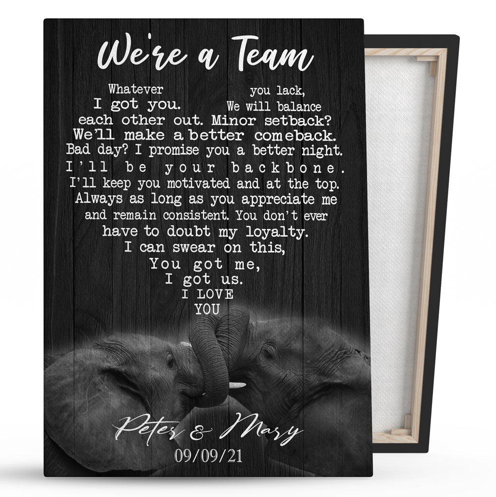 76988-Trunk Lock Elephants We're A Team Black Personalized Canvas H2