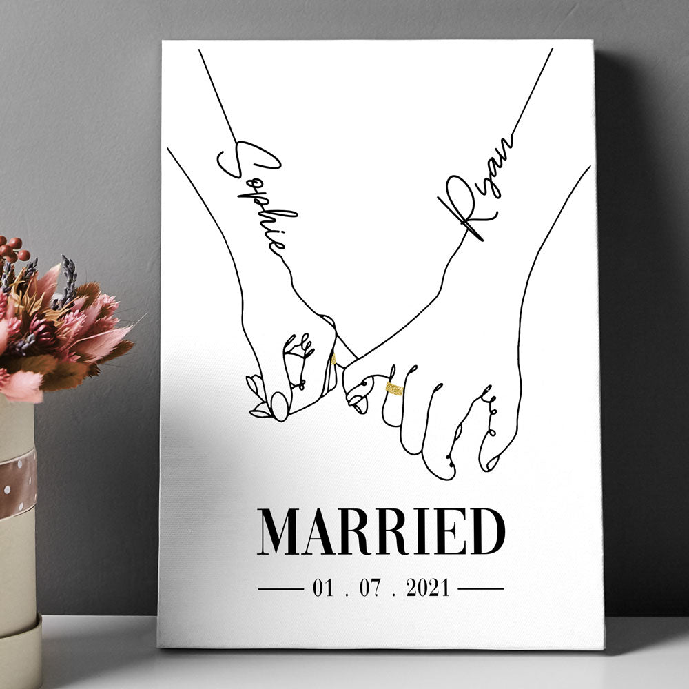 76325-Couple Married Sketch Hands Pinky Swear Personalized Canvas H4