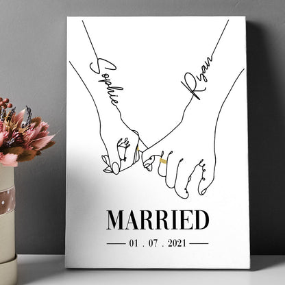 76325-Couple Married Sketch Hands Pinky Swear Personalized Canvas H4
