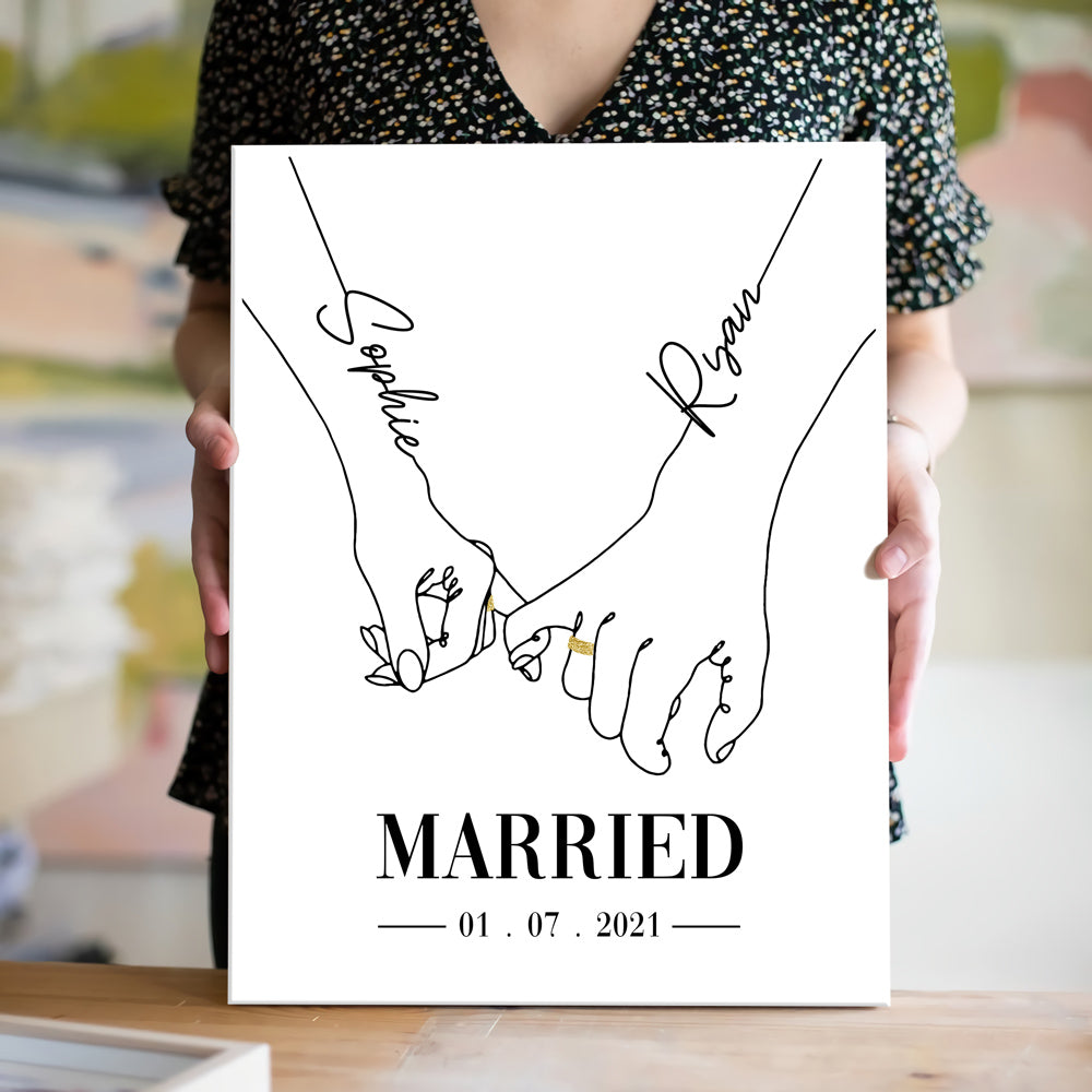 76323-Couple Married Sketch Hands Pinky Swear Personalized Canvas H2