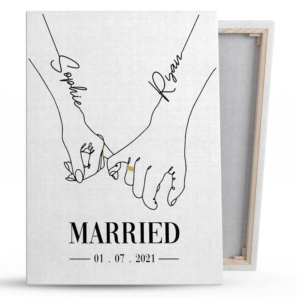 76317-Couple Married Sketch Hands Pinky Swear Personalized Canvas H3